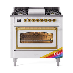 ILVE Nostalgie II Noblesse 36 inch Dual Fuel Range with 6 Burners and Griddle ,Triple Glass Door - UN36FNM