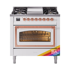 ILVE Nostalgie II Noblesse 36 inch Dual Fuel Range with 6 Burners and Griddle ,Triple Glass Door - UN36FNM