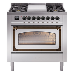 ILVE Nostalgie II Noblesse 36 inch Dual Fuel Range with 6 Burners and Griddle ,Triple Glass Door - UN36FNM