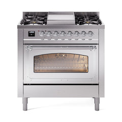 ILVE Nostalgie II Noblesse 36 inch Dual Fuel Range with 6 Burners and Griddle ,Triple Glass Door - UN36FNM