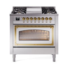 ILVE Nostalgie II Noblesse 36 inch Dual Fuel Range with 6 Burners and Griddle ,Triple Glass Door - UN36FNM