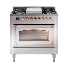 ILVE Nostalgie II Noblesse 36 inch Dual Fuel Range with 6 Burners and Griddle ,Triple Glass Door - UN36FNM