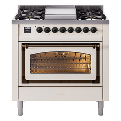 ILVE Nostalgie II Noblesse 36 inch Dual Fuel Range with 6 Burners and Griddle ,Triple Glass Door - UN36FNM