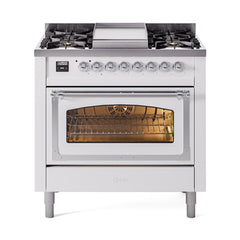 ILVE Nostalgie II Noblesse 36 inch Dual Fuel Range with 6 Burners and Griddle ,Triple Glass Door - UN36FNM
