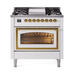 ILVE Nostalgie II Noblesse 36 inch Dual Fuel Range with 6 Burners and Griddle ,Triple Glass Door - UN36FNM