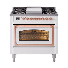 ILVE Nostalgie II Noblesse 36 inch Dual Fuel Range with 6 Burners and Griddle ,Triple Glass Door - UN36FNM