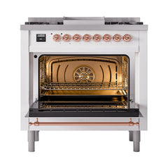 ILVE Nostalgie II Noblesse 36 inch Dual Fuel Range with 6 Burners and Griddle ,Triple Glass Door - UN36FNM