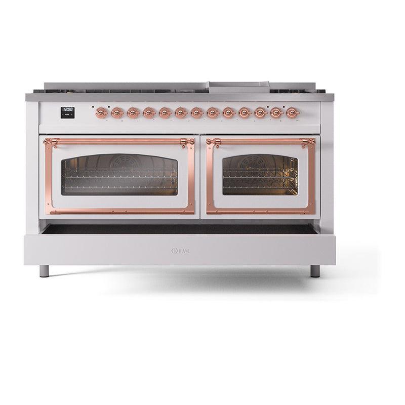 ILVE  Nostalgie II Noblesse 60 inch Dual Fuel Range 9 Sealed Burners + Griddle, Triple Glass Door - UN60FNMP