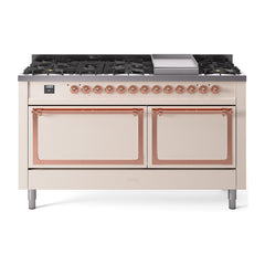 ILVE Nostalgie II Noblesse 60″ Dual Fuel Range 9 Sealed Burners + Griddle, Solid Door - UN60FQNMP