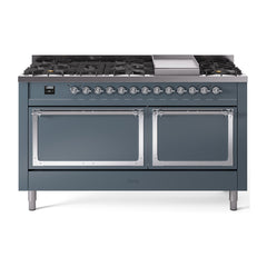 ILVE Nostalgie II Noblesse 60″ Dual Fuel Range 9 Sealed Burners + Griddle, Solid Door - UN60FQNMP