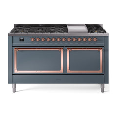 ILVE Nostalgie II Noblesse 60″ Dual Fuel Range 9 Sealed Burners + Griddle, Solid Door - UN60FQNMP