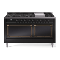 ILVE Nostalgie II Noblesse 60″ Dual Fuel Range 9 Sealed Burners + Griddle, Solid Door - UN60FQNMP