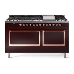 ILVE Nostalgie II Noblesse 60″ Dual Fuel Range 9 Sealed Burners + Griddle, Solid Door - UN60FQNMP