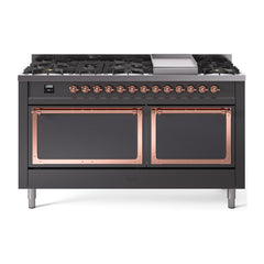 ILVE Nostalgie II Noblesse 60″ Dual Fuel Range 9 Sealed Burners + Griddle, Solid Door - UN60FQNMP