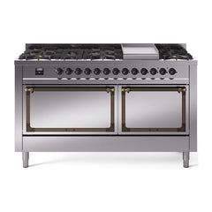ILVE Nostalgie II Noblesse 60″ Dual Fuel Range 9 Sealed Burners + Griddle, Solid Door - UN60FQNMP