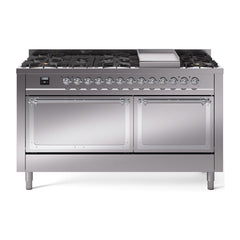 ILVE Nostalgie II Noblesse 60″ Dual Fuel Range 9 Sealed Burners + Griddle, Solid Door - UN60FQNMP