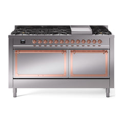ILVE Nostalgie II Noblesse 60″ Dual Fuel Range 9 Sealed Burners + Griddle, Solid Door - UN60FQNMP