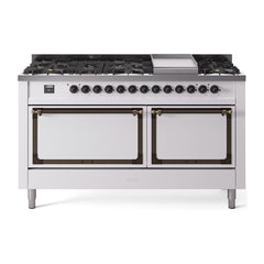 ILVE Nostalgie II Noblesse 60″ Dual Fuel Range 9 Sealed Burners + Griddle, Solid Door - UN60FQNMP