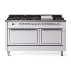 ILVE Nostalgie II Noblesse 60″ Dual Fuel Range 9 Sealed Burners + Griddle, Solid Door - UN60FQNMP