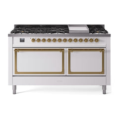 ILVE Nostalgie II Noblesse 60″ Dual Fuel Range 9 Sealed Burners + Griddle, Solid Door - UN60FQNMP