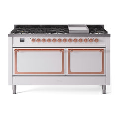 ILVE Nostalgie II Noblesse 60″ Dual Fuel Range 9 Sealed Burners + Griddle, Solid Door - UN60FQNMP