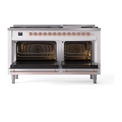 ILVE Nostalgie II Noblesse 60″ Dual Fuel Range 9 Sealed Burners + Griddle, Solid Door - UN60FQNMP