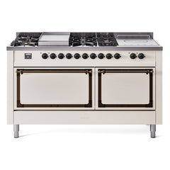 ILVE Nostalgie II Noblesse 60 inch Dual Fuel Range 7 Sealed Burners + Griddle + French Top Solid Door - UN60FSQNMP