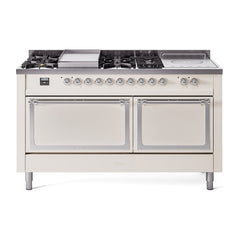 ILVE Nostalgie II Noblesse 60 inch Dual Fuel Range 7 Sealed Burners + Griddle + French Top Solid Door - UN60FSQNMP