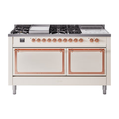 ILVE Nostalgie II Noblesse 60 inch Dual Fuel Range 7 Sealed Burners + Griddle + French Top Solid Door - UN60FSQNMP