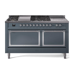 ILVE Nostalgie II Noblesse 60 inch Dual Fuel Range 7 Sealed Burners + Griddle + French Top Solid Door - UN60FSQNMP