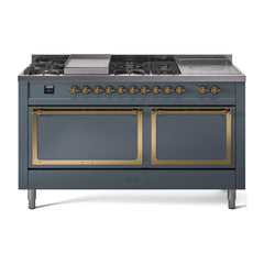 ILVE Nostalgie II Noblesse 60 inch Dual Fuel Range 7 Sealed Burners + Griddle + French Top Solid Door - UN60FSQNMP