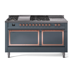 ILVE Nostalgie II Noblesse 60 inch Dual Fuel Range 7 Sealed Burners + Griddle + French Top Solid Door - UN60FSQNMP