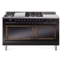 ILVE Nostalgie II Noblesse 60 inch Dual Fuel Range 7 Sealed Burners + Griddle + French Top Solid Door - UN60FSQNMP