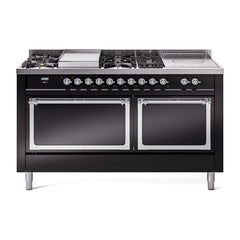 ILVE Nostalgie II Noblesse 60 inch Dual Fuel Range 7 Sealed Burners + Griddle + French Top Solid Door - UN60FSQNMP