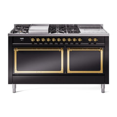 ILVE Nostalgie II Noblesse 60 inch Dual Fuel Range 7 Sealed Burners + Griddle + French Top Solid Door - UN60FSQNMP