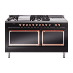 ILVE Nostalgie II Noblesse 60 inch Dual Fuel Range 7 Sealed Burners + Griddle + French Top Solid Door - UN60FSQNMP