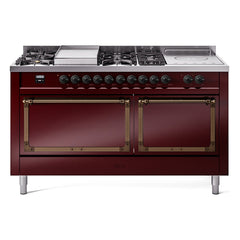 ILVE Nostalgie II Noblesse 60 inch Dual Fuel Range 7 Sealed Burners + Griddle + French Top Solid Door - UN60FSQNMP