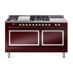 ILVE Nostalgie II Noblesse 60 inch Dual Fuel Range 7 Sealed Burners + Griddle + French Top Solid Door - UN60FSQNMP