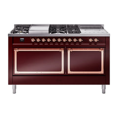 ILVE Nostalgie II Noblesse 60 inch Dual Fuel Range 7 Sealed Burners + Griddle + French Top Solid Door - UN60FSQNMP