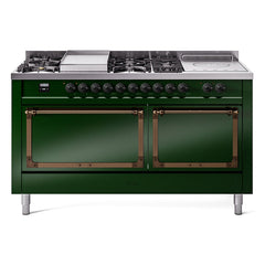 ILVE Nostalgie II Noblesse 60 inch Dual Fuel Range 7 Sealed Burners + Griddle + French Top Solid Door - UN60FSQNMP