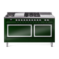 ILVE Nostalgie II Noblesse 60 inch Dual Fuel Range 7 Sealed Burners + Griddle + French Top Solid Door - UN60FSQNMP