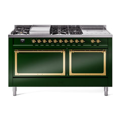 ILVE Nostalgie II Noblesse 60 inch Dual Fuel Range 7 Sealed Burners + Griddle + French Top Solid Door - UN60FSQNMP