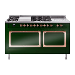 ILVE Nostalgie II Noblesse 60 inch Dual Fuel Range 7 Sealed Burners + Griddle + French Top Solid Door - UN60FSQNMP