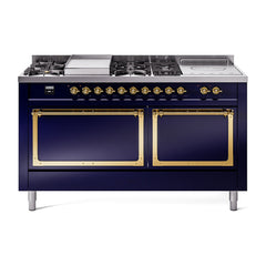ILVE Nostalgie II Noblesse 60 inch Dual Fuel Range 7 Sealed Burners + Griddle + French Top Solid Door - UN60FSQNMP