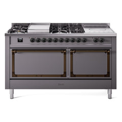 ILVE Nostalgie II Noblesse 60 inch Dual Fuel Range 7 Sealed Burners + Griddle + French Top Solid Door - UN60FSQNMP