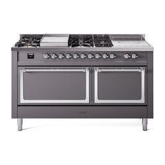 ILVE Nostalgie II Noblesse 60 inch Dual Fuel Range 7 Sealed Burners + Griddle + French Top Solid Door - UN60FSQNMP