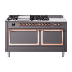ILVE Nostalgie II Noblesse 60 inch Dual Fuel Range 7 Sealed Burners + Griddle + French Top Solid Door - UN60FSQNMP