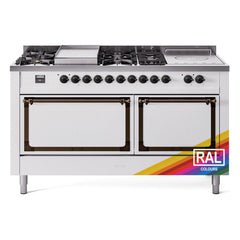ILVE Nostalgie II Noblesse 60 inch Dual Fuel Range 7 Sealed Burners + Griddle + French Top Solid Door - UN60FSQNMP