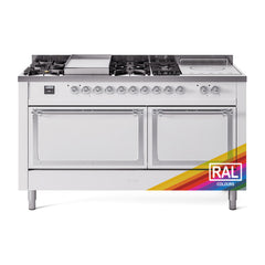 ILVE Nostalgie II Noblesse 60 inch Dual Fuel Range 7 Sealed Burners + Griddle + French Top Solid Door - UN60FSQNMP