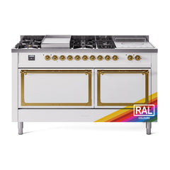 ILVE Nostalgie II Noblesse 60 inch Dual Fuel Range 7 Sealed Burners + Griddle + French Top Solid Door - UN60FSQNMP